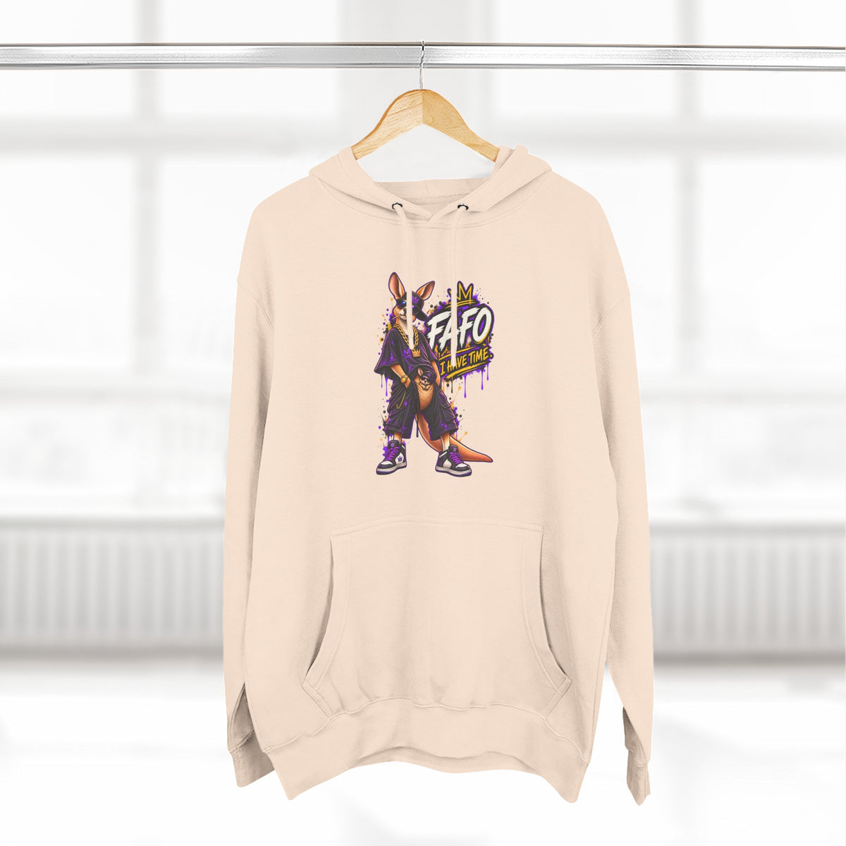 Streetstyle Kangaroo Graphic Hoodie — "FAFO" Retro Character Pullover