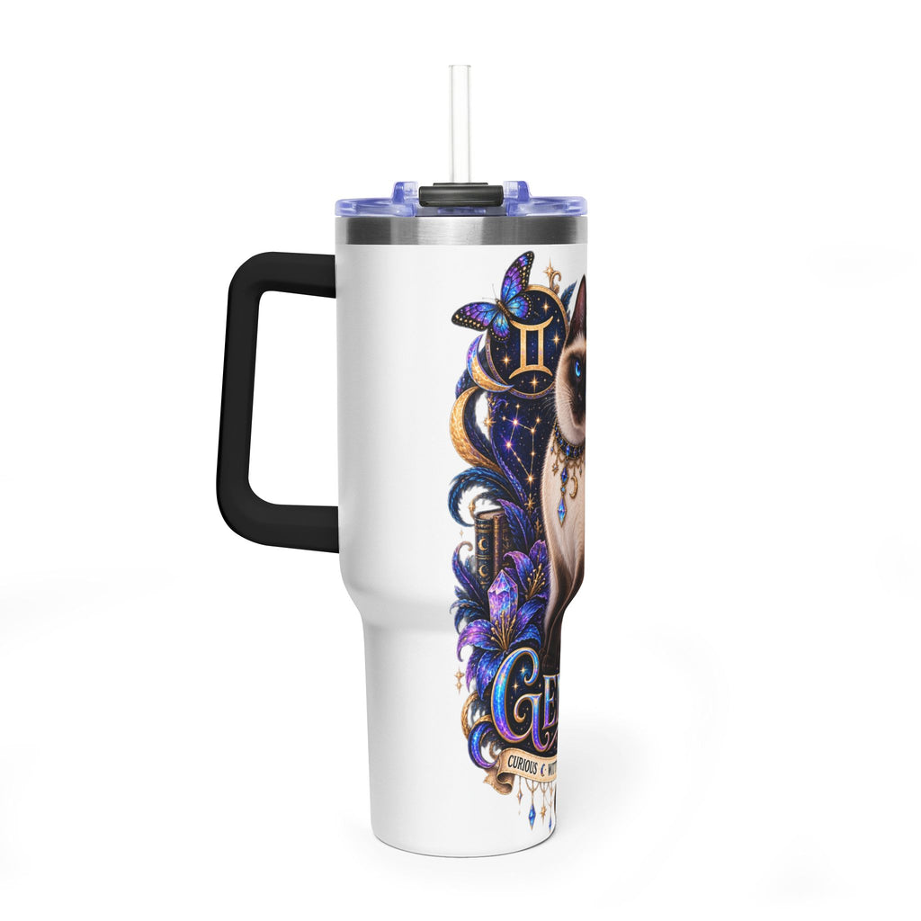 40oz Gemini Zodiac Tumbler — Siamese Cat Astrology Vacuum Thermal Cup