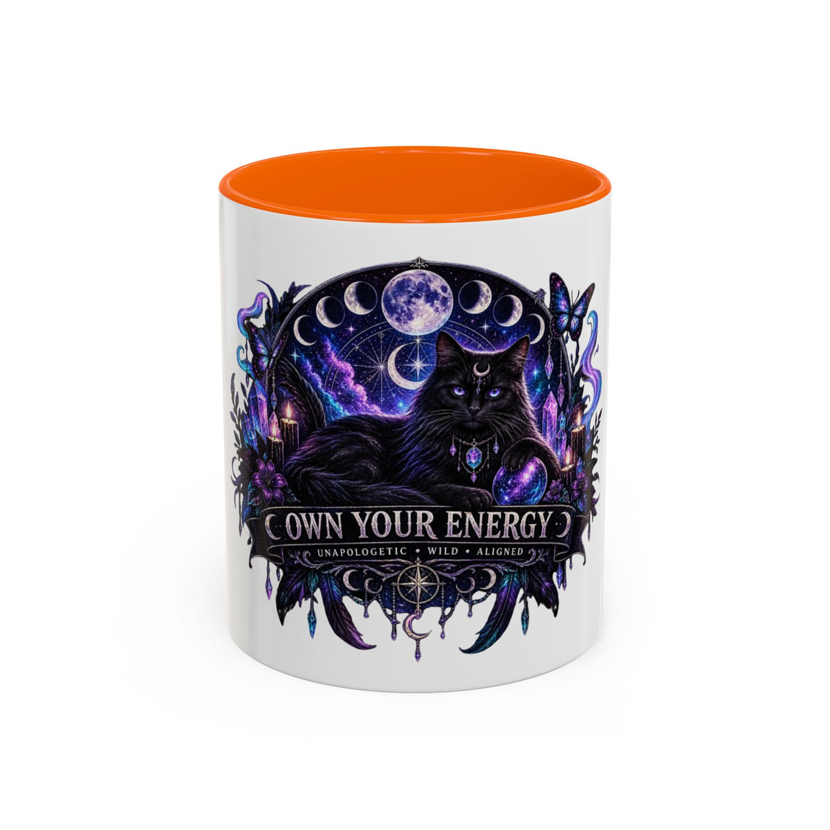 Own Your Energy Black Cat Coffee Mug – Spiritual Moon Phase Tea Cup