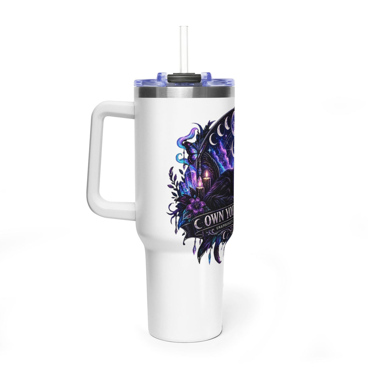 40oz Witchy Cat Thermal Tumbler – 'Own Your Energy' Insulated Travel Mug