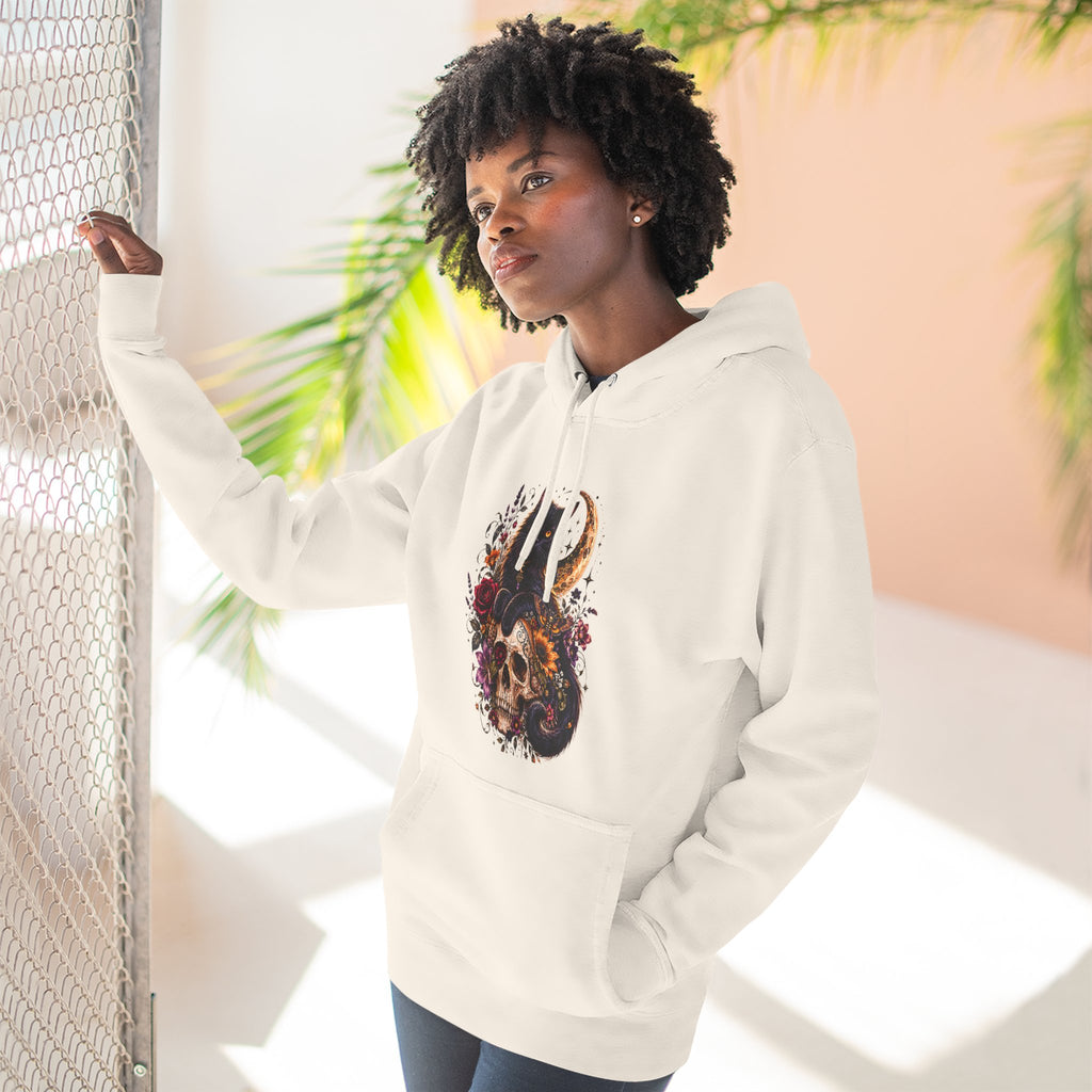 Skull & Cat Hoodie — Romantic Gothic Celestial Moon Graphic Fleece Pullover