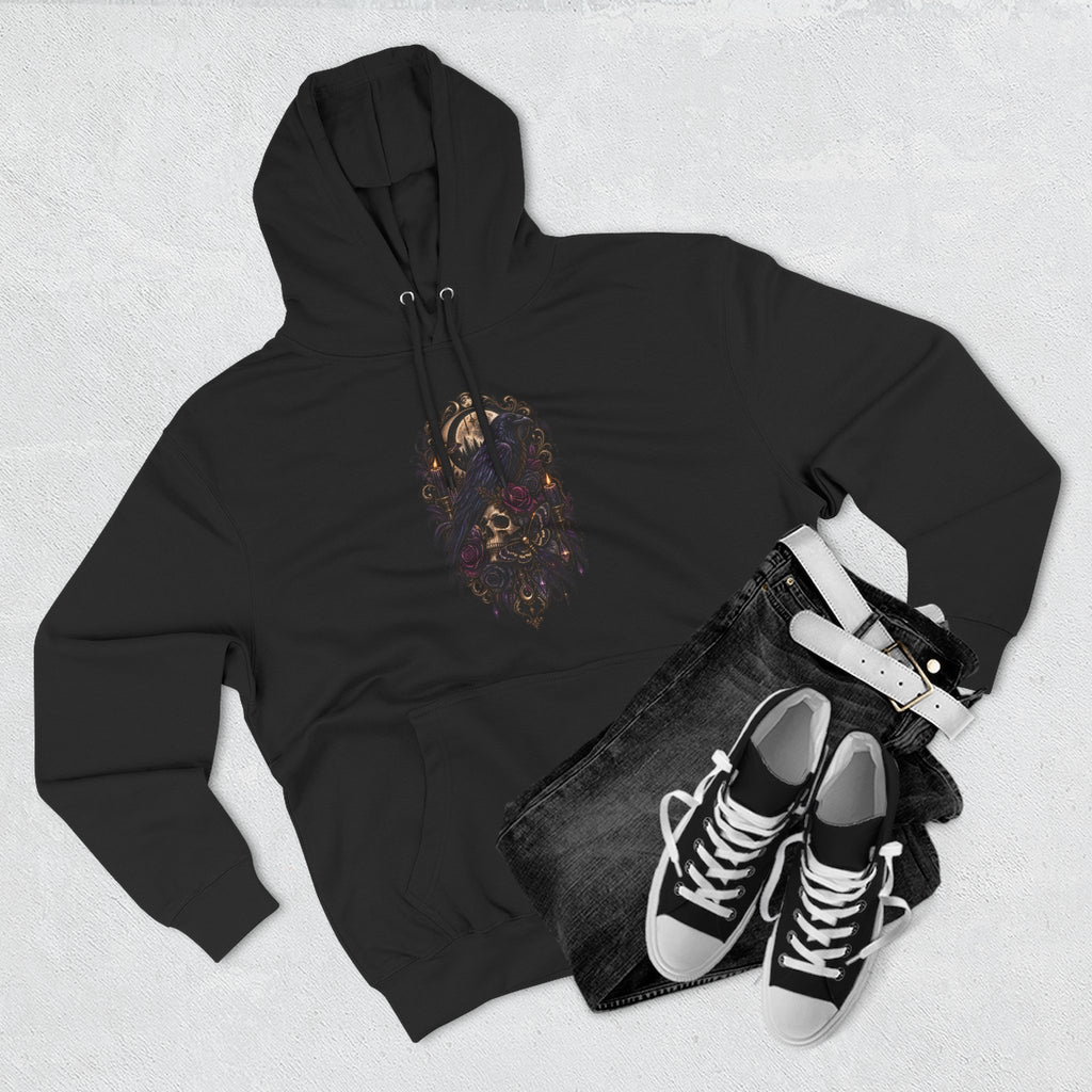 Raven Skull Graphic Hoodie — Gothic Fleece Pullover