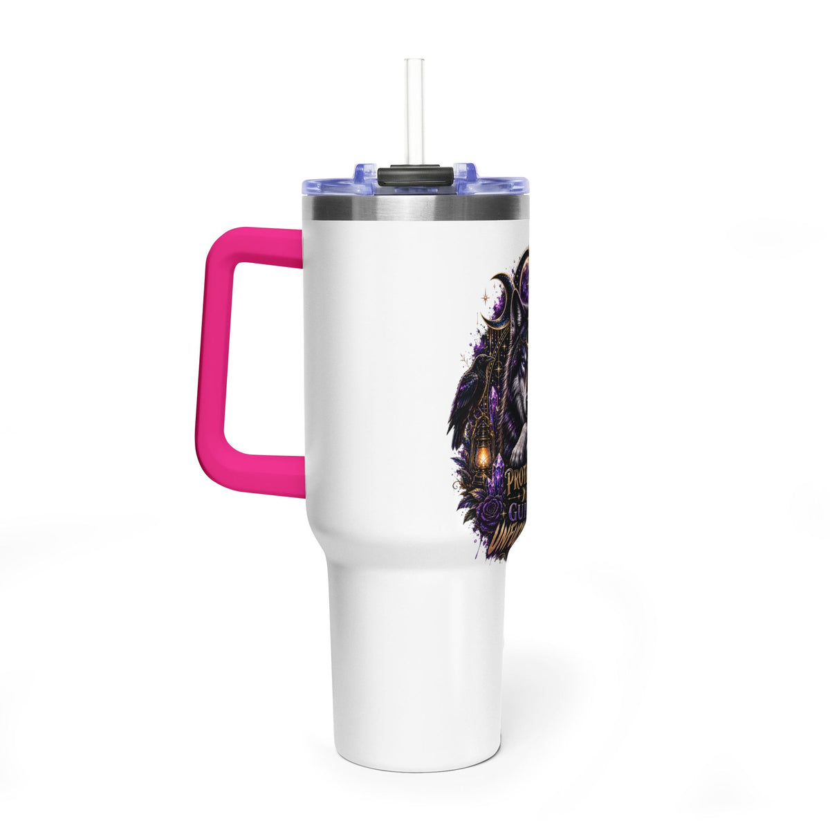 40oz Vacuum Tumbler — 'Protected & Guided' Mystic Wolf Thermal Mug