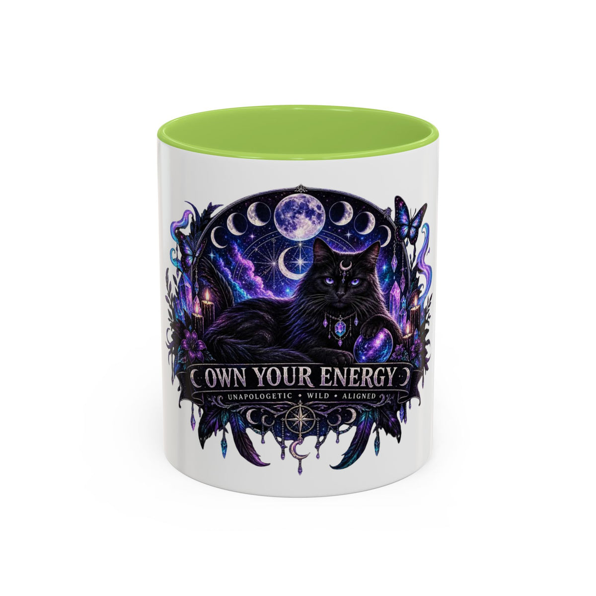 Own Your Energy Black Cat Coffee Mug – Spiritual Moon Phase Tea Cup