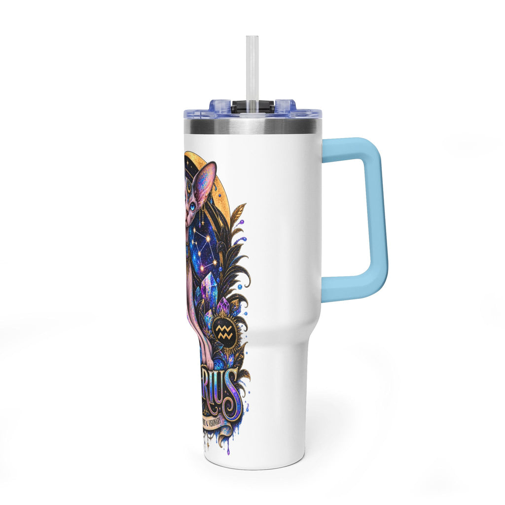 40oz Aquarius Zodiac Tumbler — Sphynx Cat Astrology Vacuum Thermal Cup