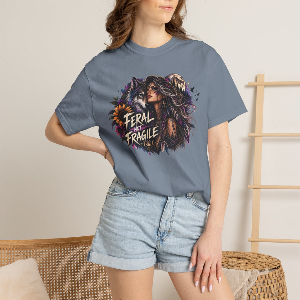Feral Not Fragile Graphic T-Shirt — Wolf & Woman Nature Art Tee