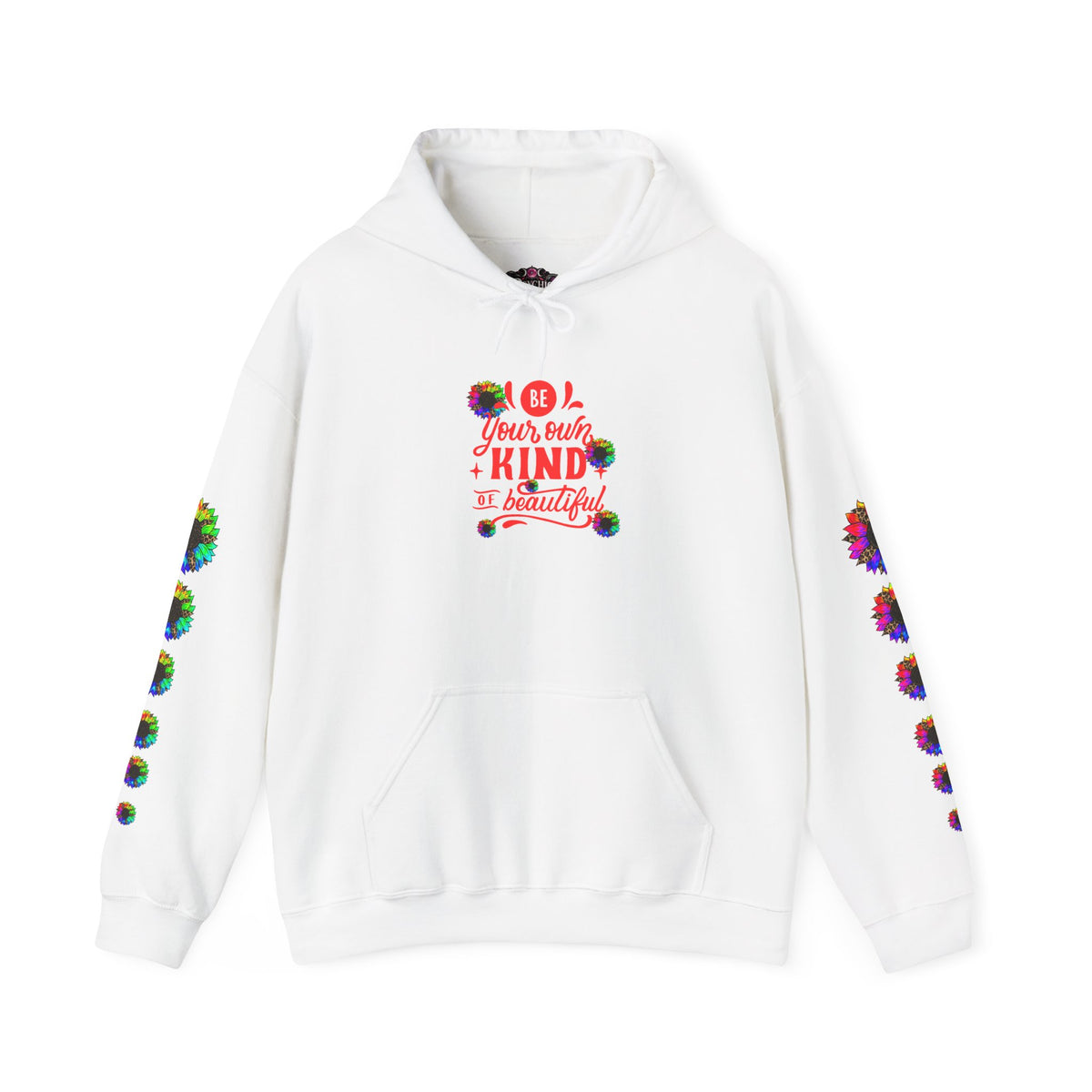 Inspirational Floral Hoodie – "Your Smile is Kind & Beautiful" Rainbow Sunflower Cozy Pullover