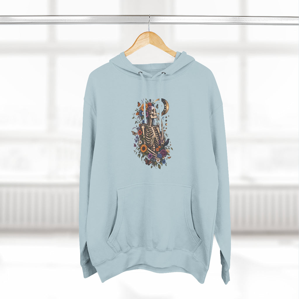 Skeleton Moon Floral Hoodie – Gothic Botanical Graphic Pullover