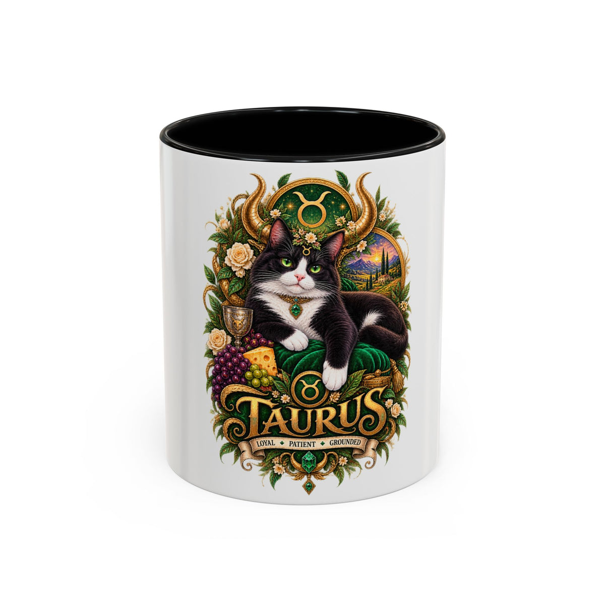Taurus Tuxedo Cat Coffee Mug — Zodiac Astrology Gift (11/15 oz)