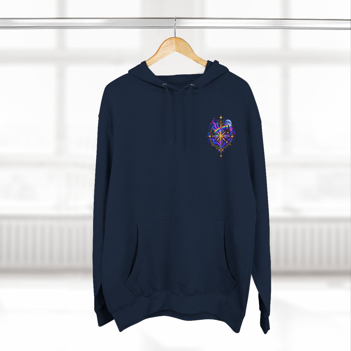 Guided by Light Bound toTruth Fleece Hoodie — Spiritual Galaxy Chest Emblem & Backscape Design