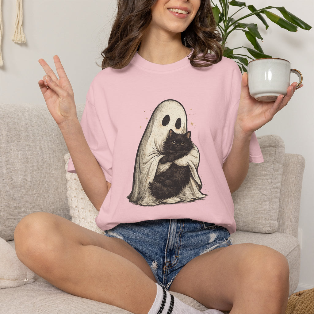 Ghost Hug T-Shirt — Cute Ghost Holding Cat Graphic Tee