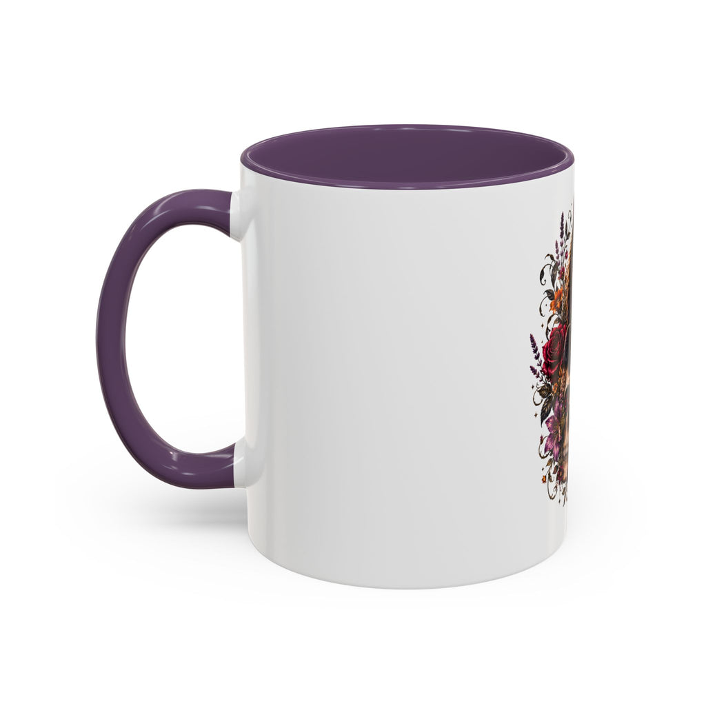 Cat & Skull Accent Coffee Mug — Gothic Black Cat Art Coffee Cup (11/15oz)