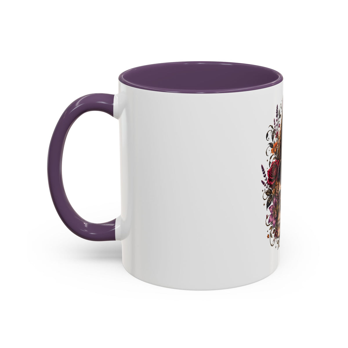 Cat & Skull Accent Coffee Mug — Gothic Black Cat Art Coffee Cup (11/15oz)