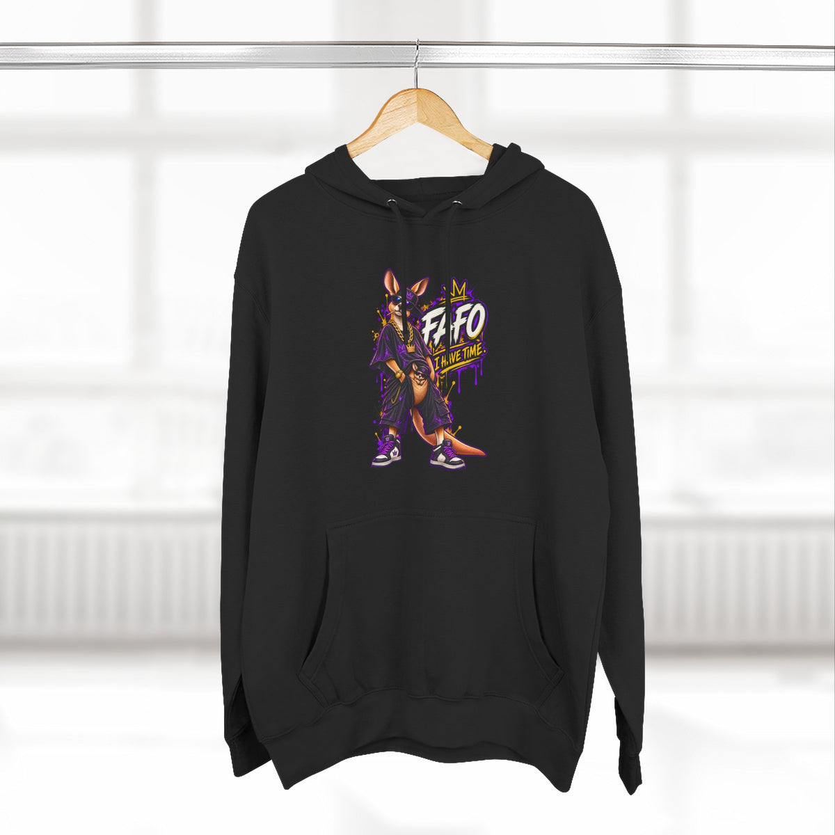 Streetstyle Kangaroo Graphic Hoodie — "FAFO" Retro Character Pullover