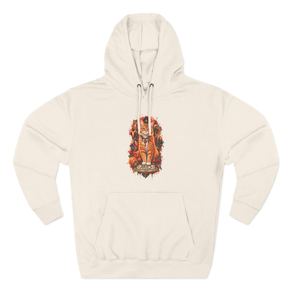 Aries Tabby Cat Zodiac Hoodie — Zodiac Constellation Graphic Fleece Pullover