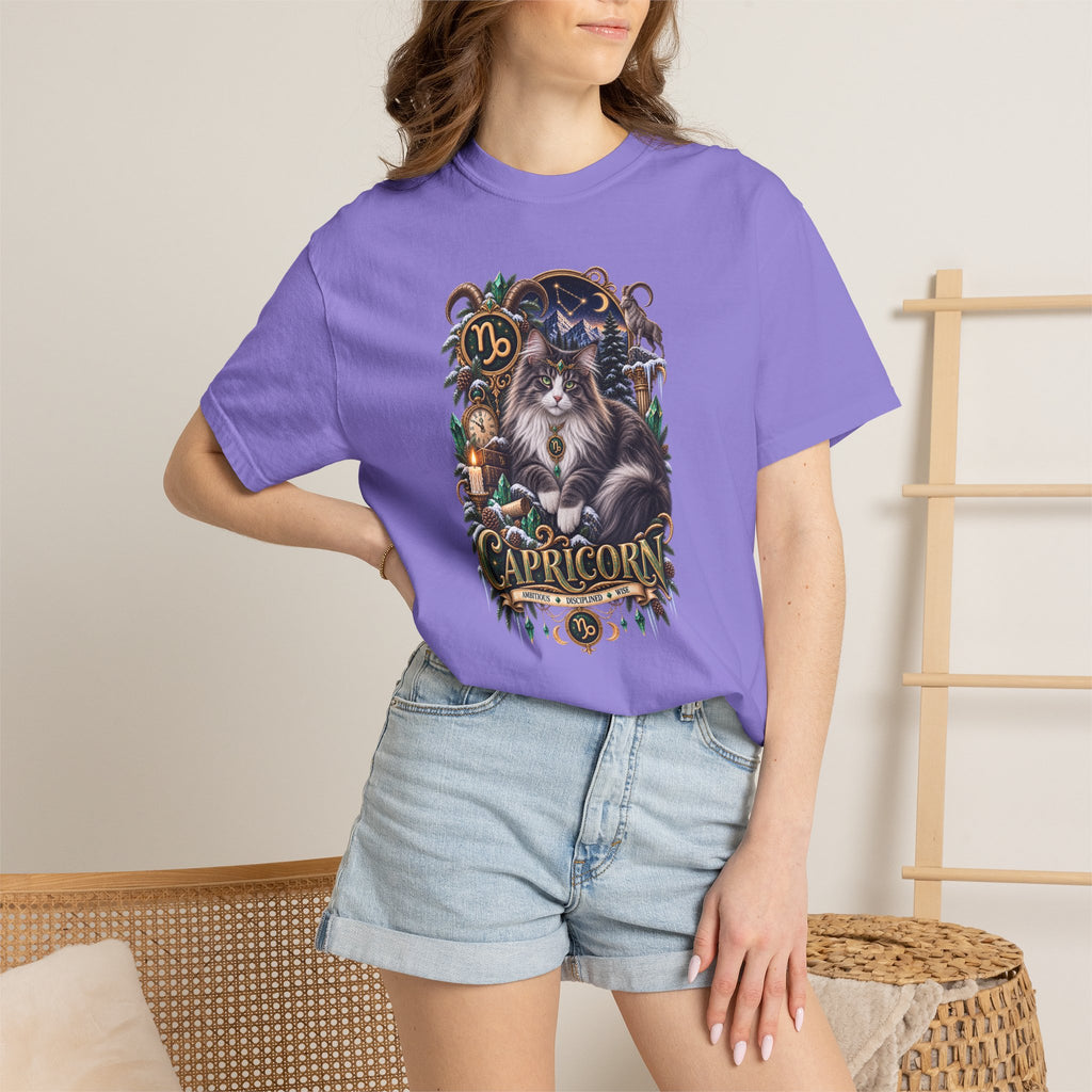 Capricorn Zodiac Norwegian Mountain Cat T-Shirt — Astrological Horoscope Tee