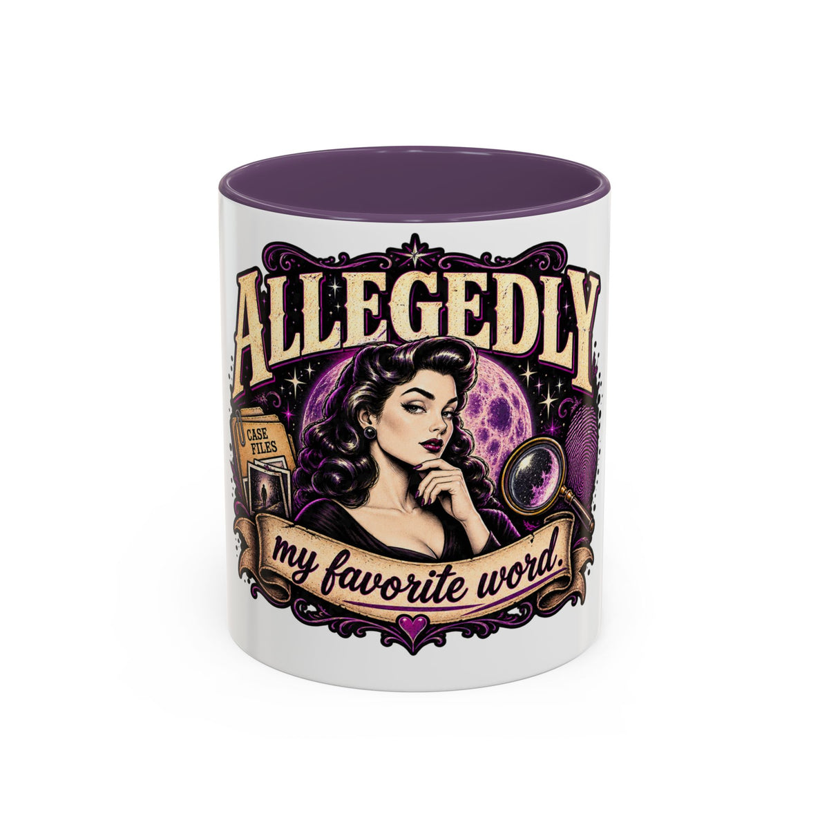 Allegedly Coffee Mug — Retro Pinup Mystery Design