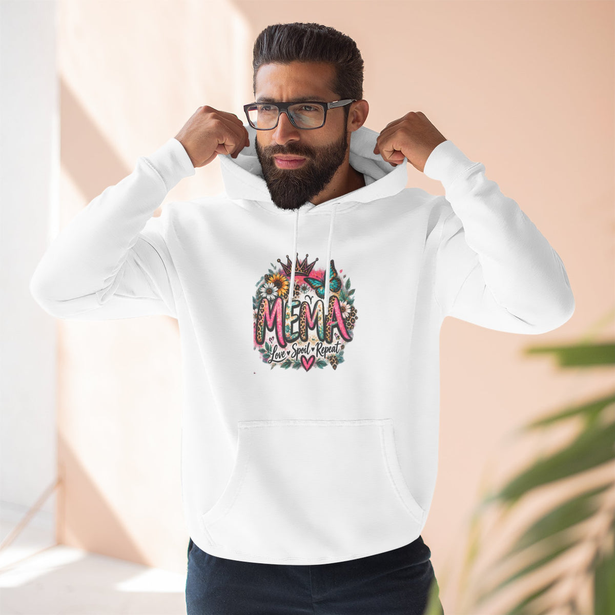 Mema Floral Hoodie — Cozy Fleece Pullover with Sunflower & Succulent Design