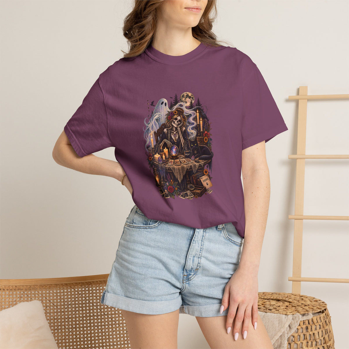 Tarot Seance Skeleton, Black Cat & Ghost Graphic Tee