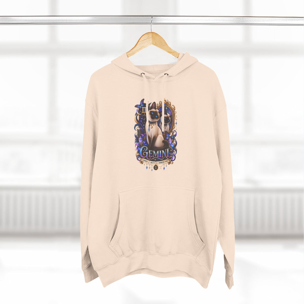 Gemini Siamese Zodiac Hoodie — Mystical Celestial Cat Astrology Design