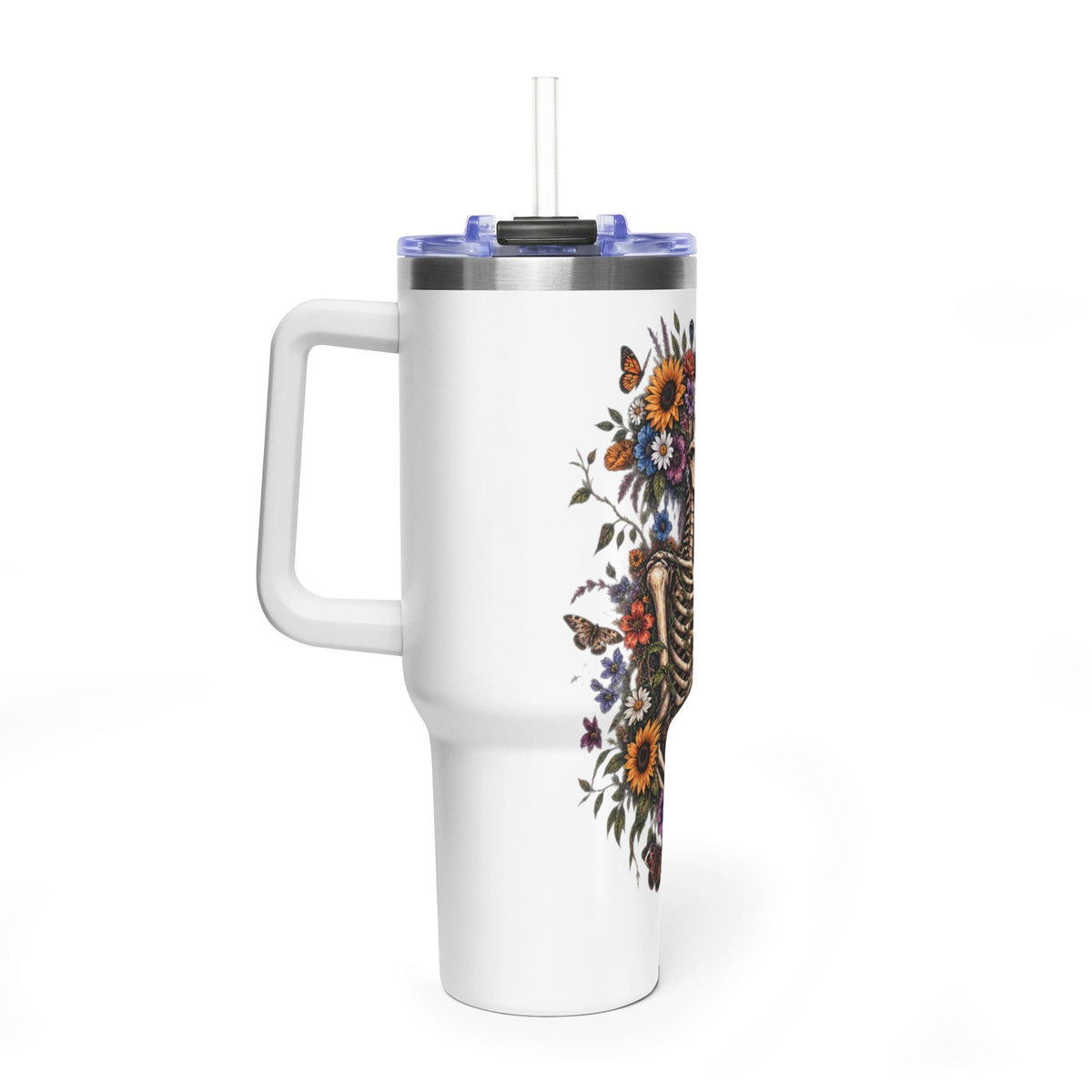40oz Floral Skeleton Tumbler – Insulated Vacuum Travel Mug