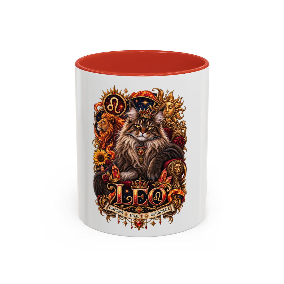 Leo Zodiac Cat Coffee Mug – Maine Coon Astrological Birthday Gift (11/15oz)