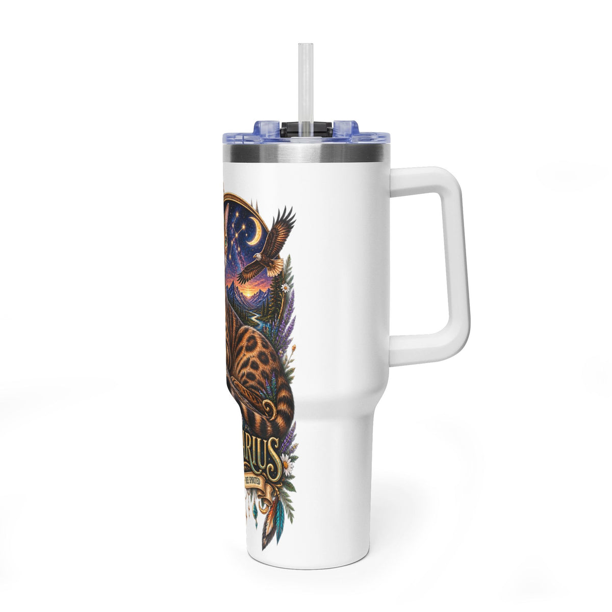 Sagittarius Bengal Cat 40oz Vacuum Tumbler — Astrology Zodiac Travel Mug