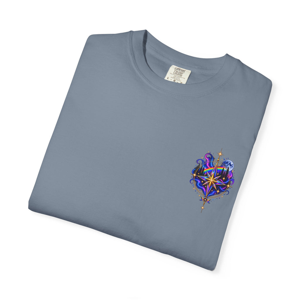 T-Shirt — "Guided by Light, Bound to Truth" Cosmic Forest Graphic