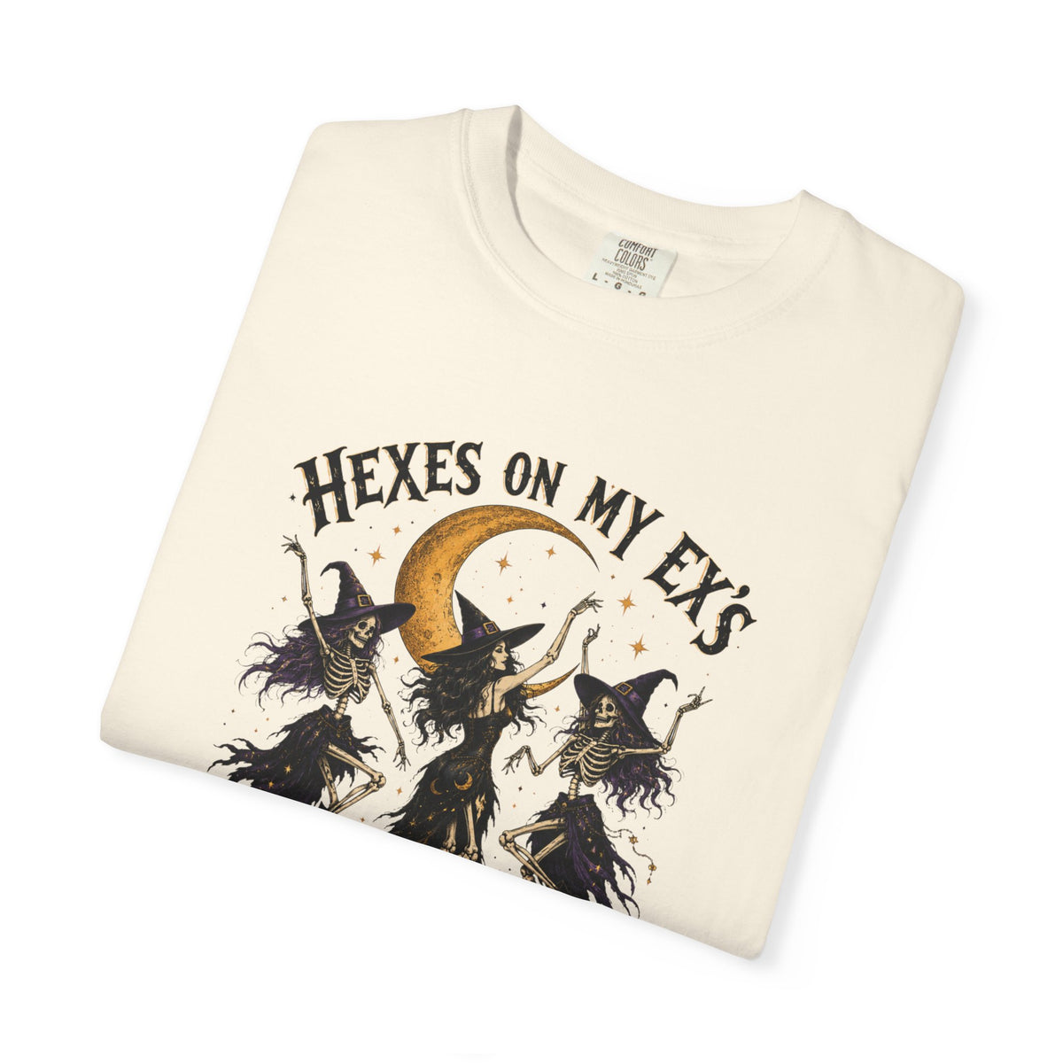 Witches and skeleton Graphic T-Shirt — "Hexes On My Ex's" Moon Witch Tee