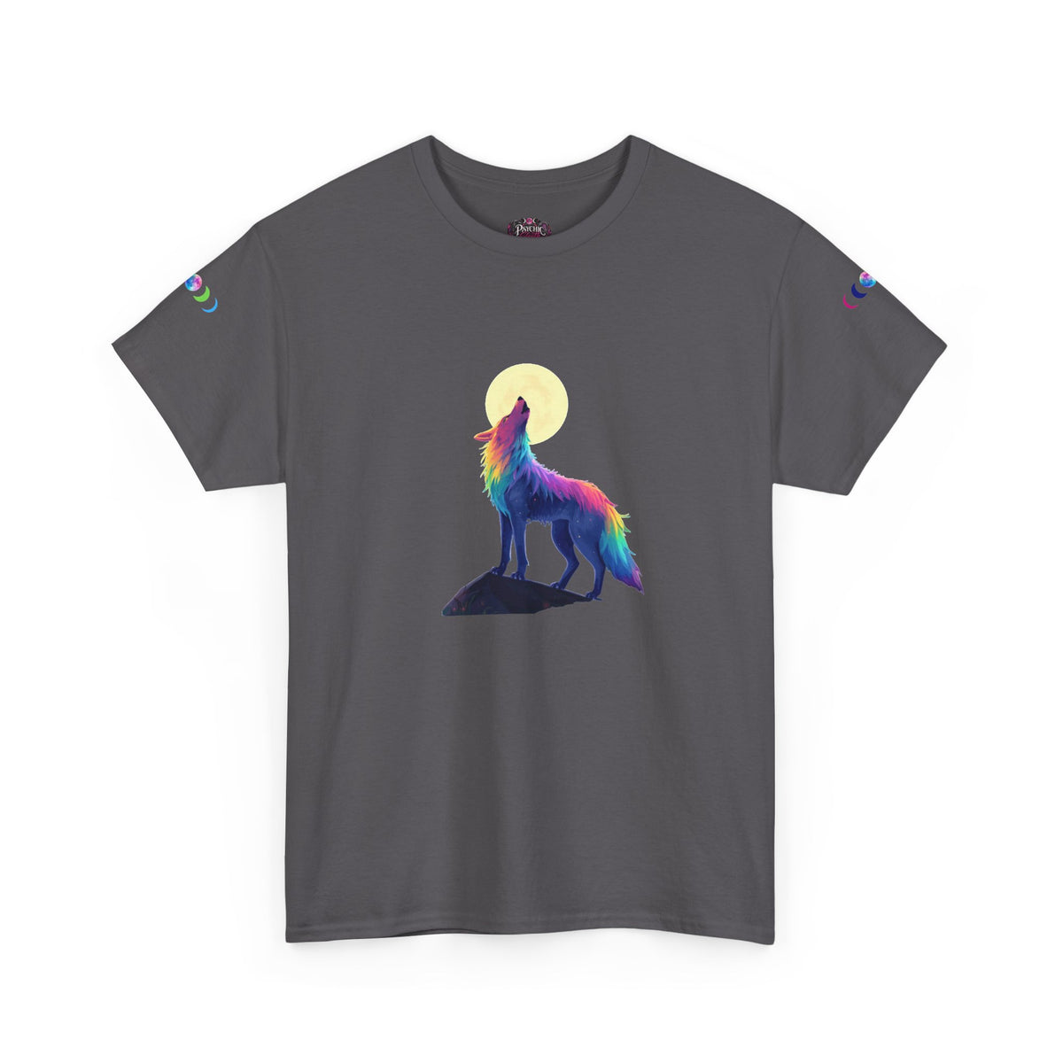 Wolf Moon T‑Shirt — Rainbow Celestial Wolf Graphic Tee