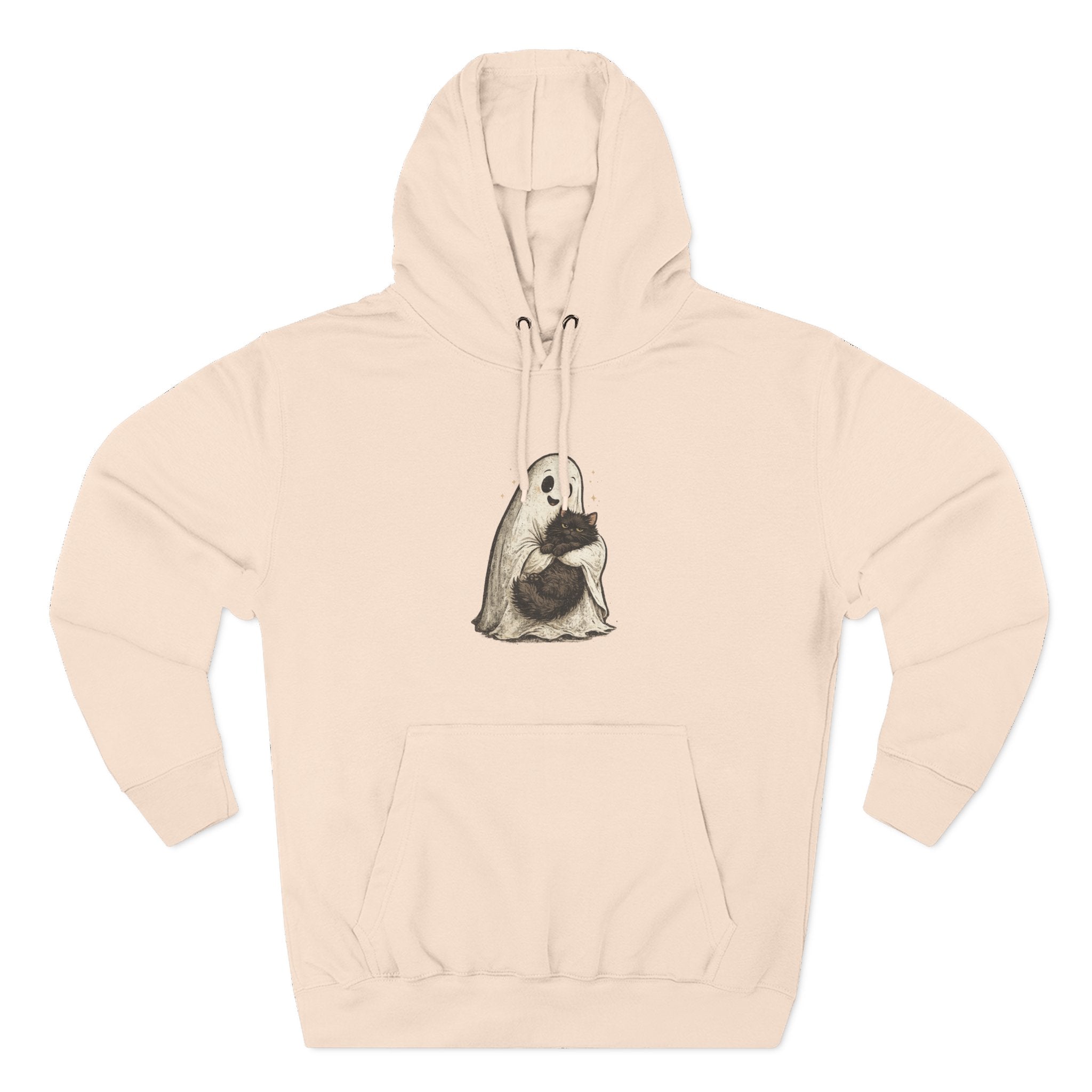 Boo & Meow Ghost Hugging Black Cat hoodie | Cute Spooky Tee Fleece Pullover