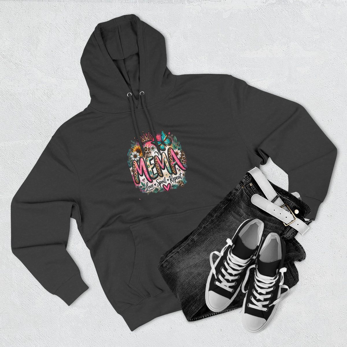 Mema Floral Hoodie — Cozy Fleece Pullover with Sunflower & Succulent Design