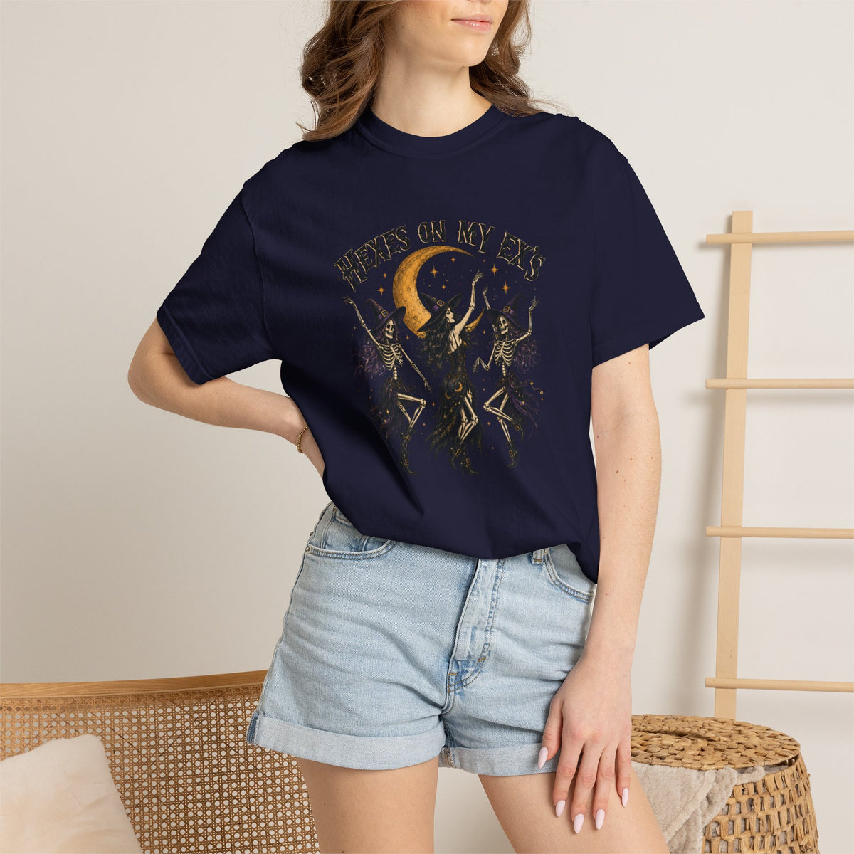Witches and skeleton Graphic T-Shirt — "Hexes On My Ex's" Moon Witch Tee