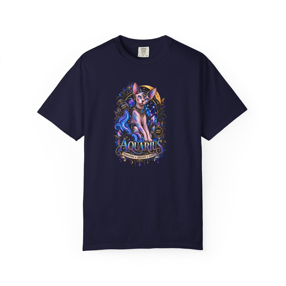 Aquarius Sphynx Cat Zodiac Tee- Celestial Astrology cat lover T-shirt