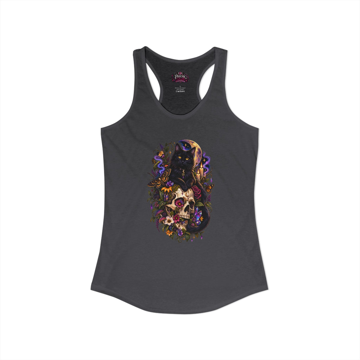 Gothic Black Cat Floral Skeleton Tank