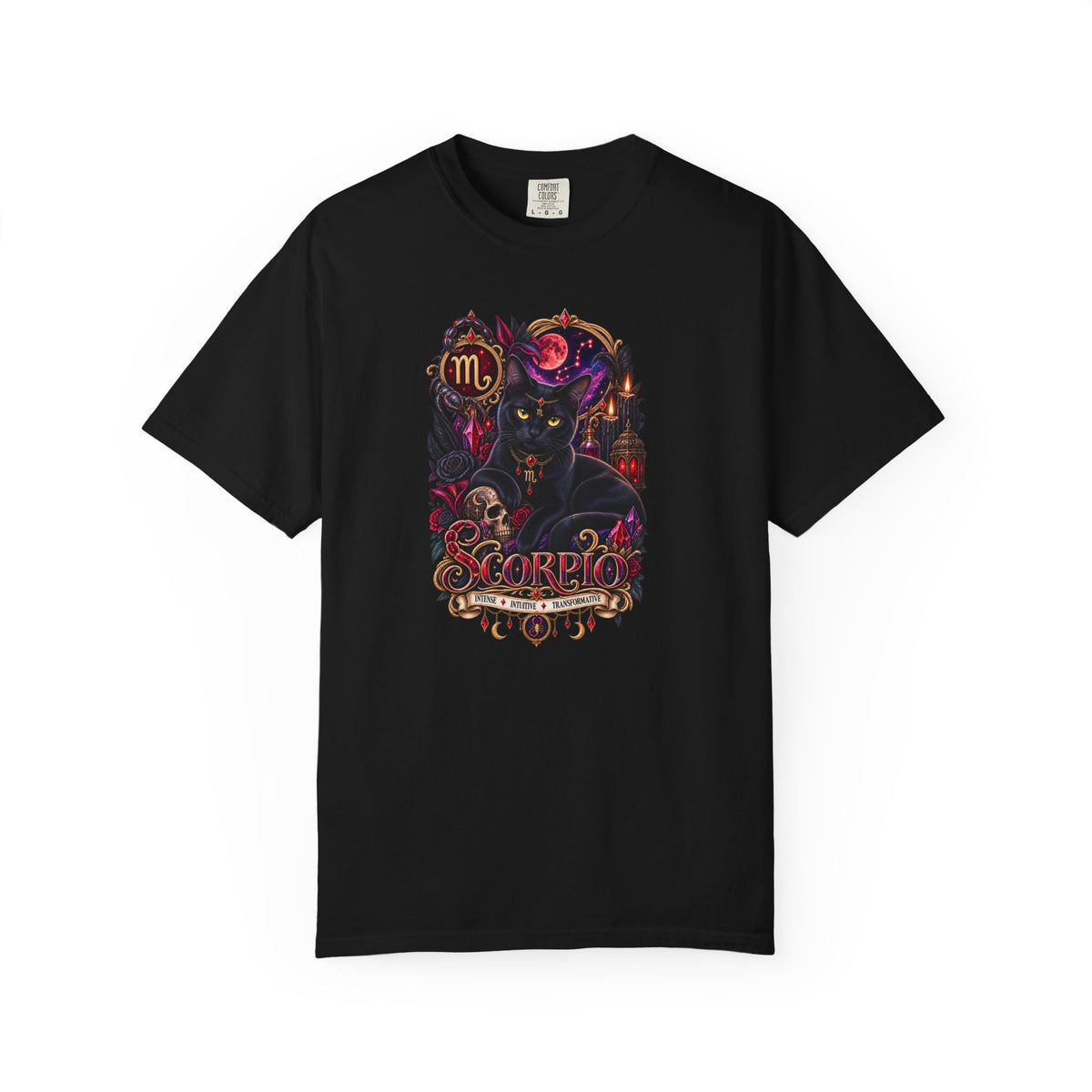 Scorpio Black Cat Zodiac T-Shirt — Dark Mystical Scorpio Graphic Tee