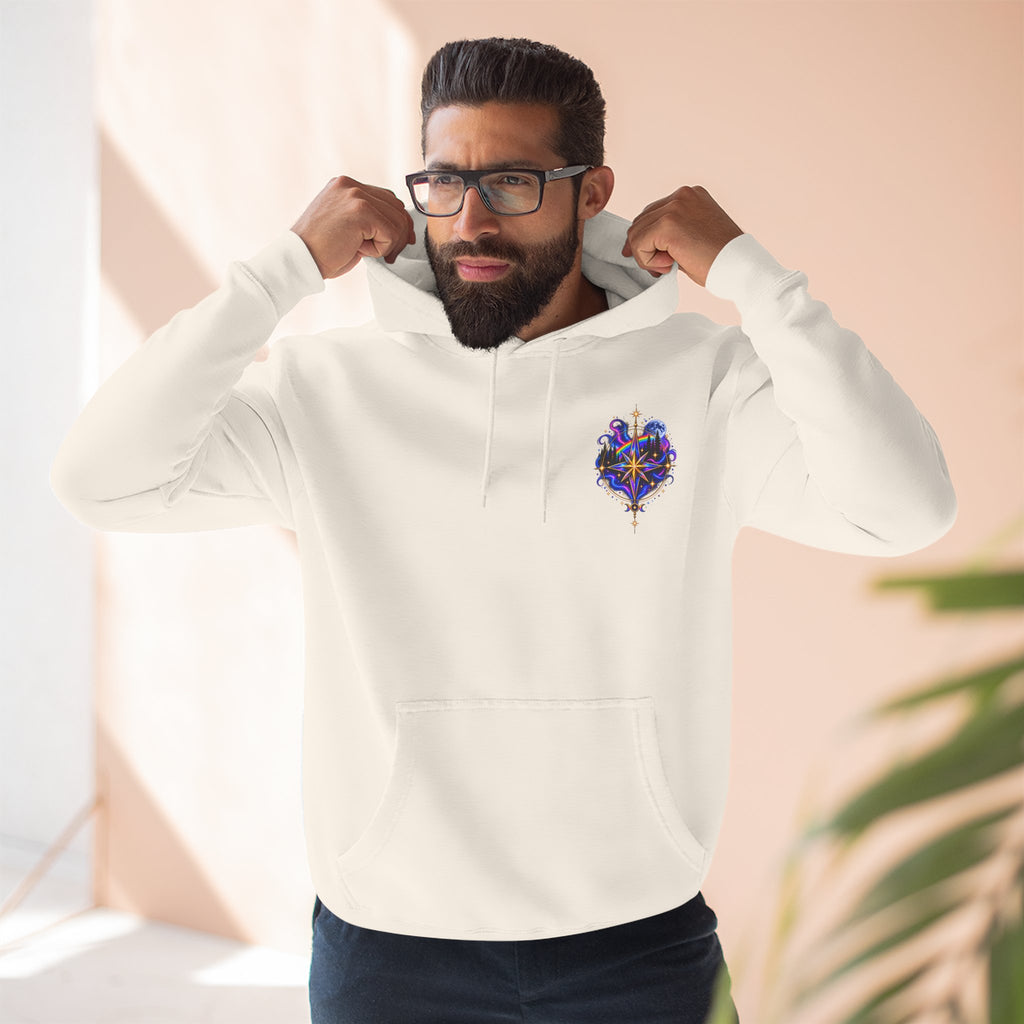 Guided by Light Bound toTruth Fleece Hoodie — Spiritual Galaxy Chest Emblem & Backscape Design