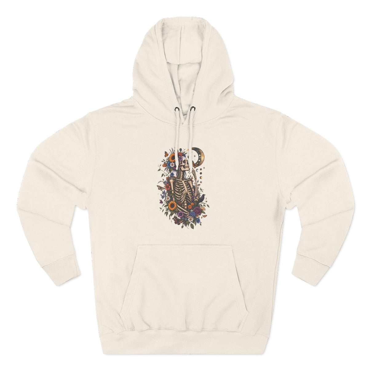 Skeleton Moon Floral Hoodie – Gothic Botanical Graphic Pullover