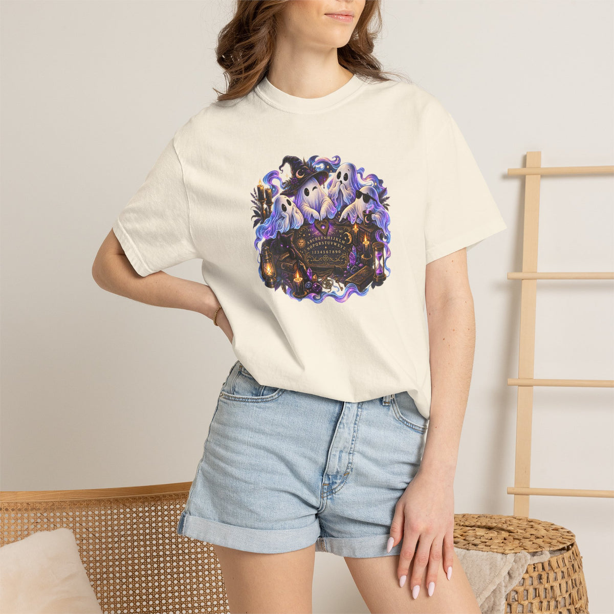 Halloween Ghost Crew T-Shirt — Spooky Night Pumpkin & Bats Graphic Tee