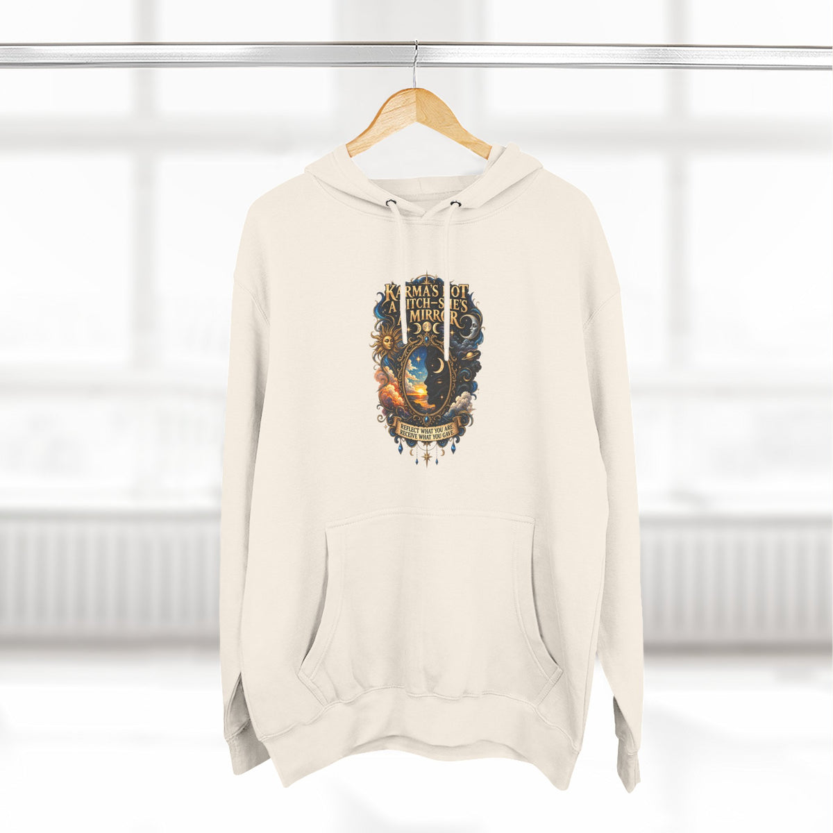 "Karma's not a Bitch she's a Mirror" Hoodie — Spiritual Boho Graphic Pullover