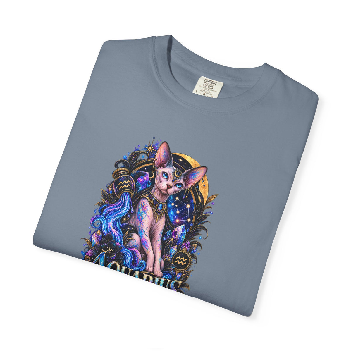 Aquarius Sphynx Cat Zodiac Tee- Celestial Astrology cat lover T-shirt