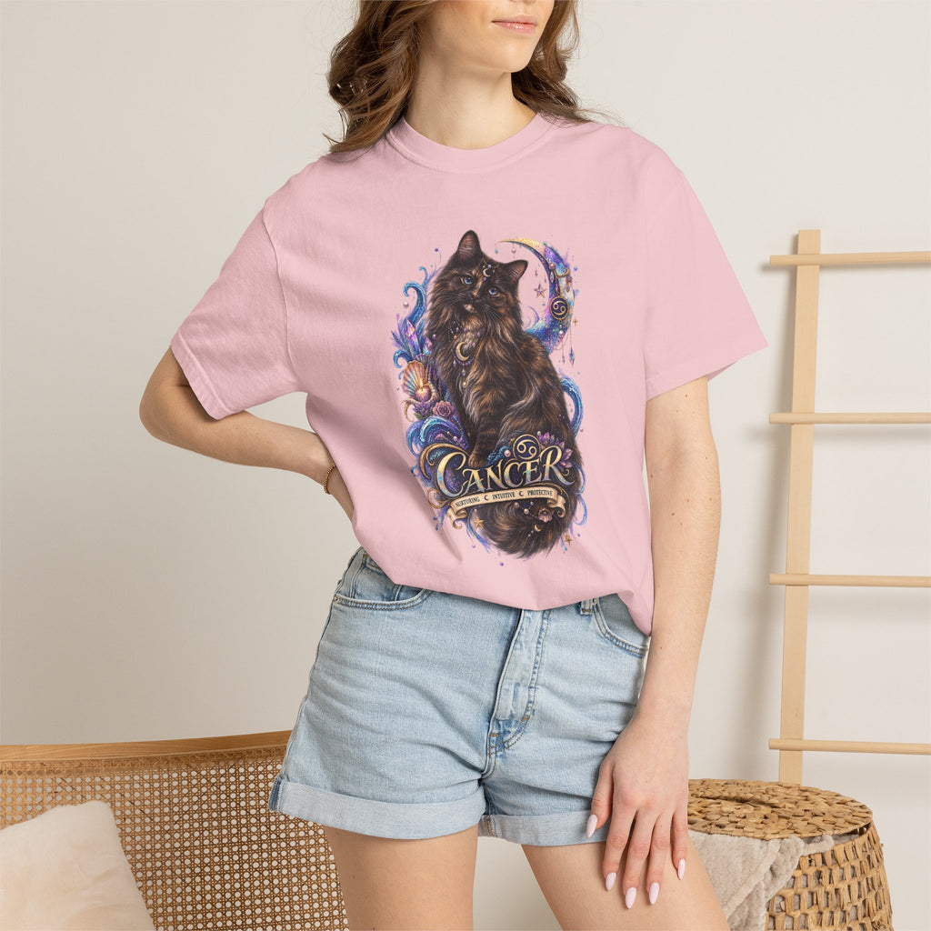 Cancer Zodiac T‑Shirt — Mystical Tortoiseshell   Cat Horoscope Design