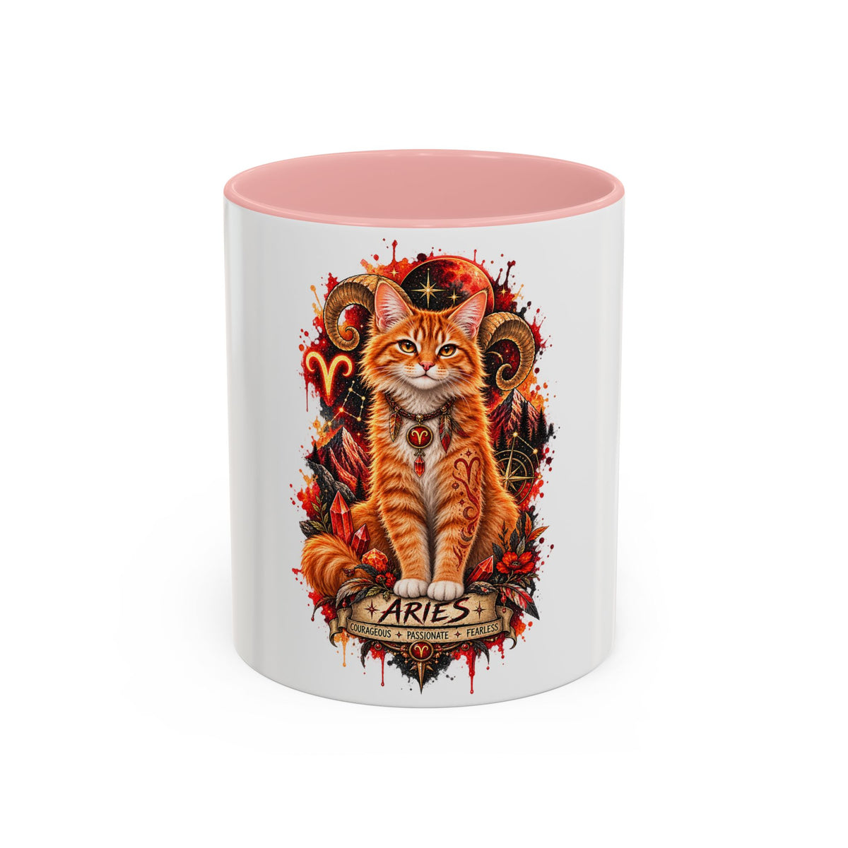 Aries Orange Tabby Cat Zodiac Coffee Mug – Cute Orange Tabby Astrology Accent Mug (11/15 oz)
