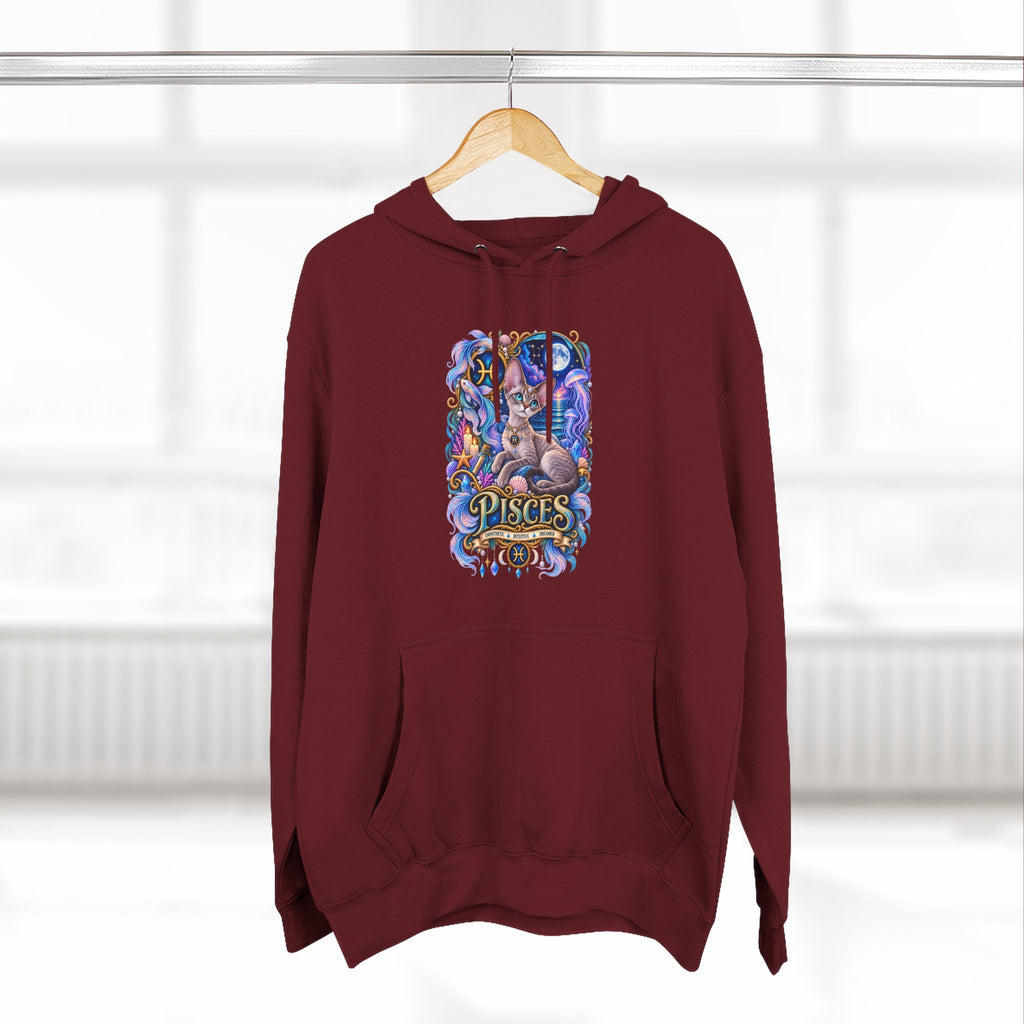 Pisces Zodiac Devon Rex Cat Hoodie — Mystical Watercolor Fish Astrology Pullover