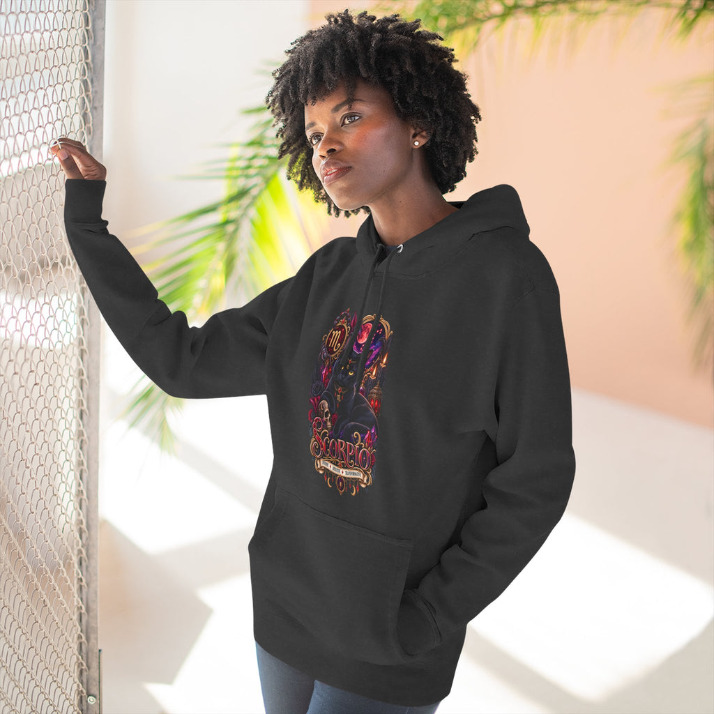 Scorpio Bombay Black Cat Floral Zodiac Hoodie — Intricate Scorpion Zodiac Sign