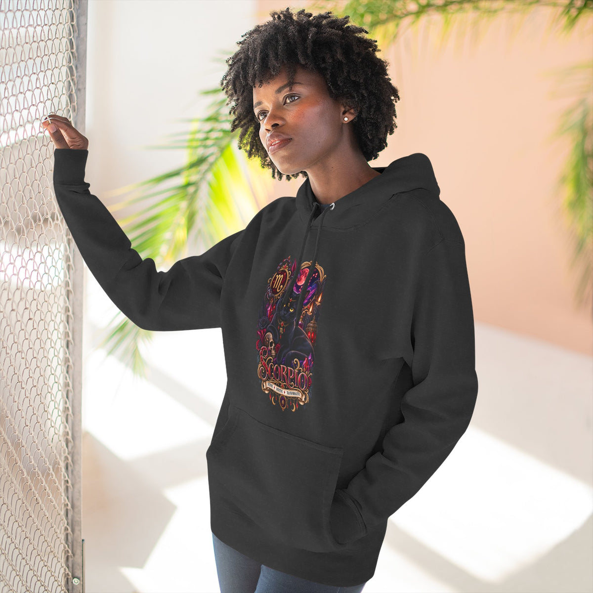 Scorpio Bombay Black Cat Floral Zodiac Hoodie — Intricate Scorpion Zodiac Sign