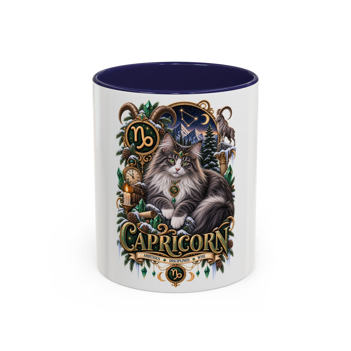 Capricorn Norwegian Forest Zodiac Cat Accent Coffee Mug – Astrology Cat Gift (11/15 oz)