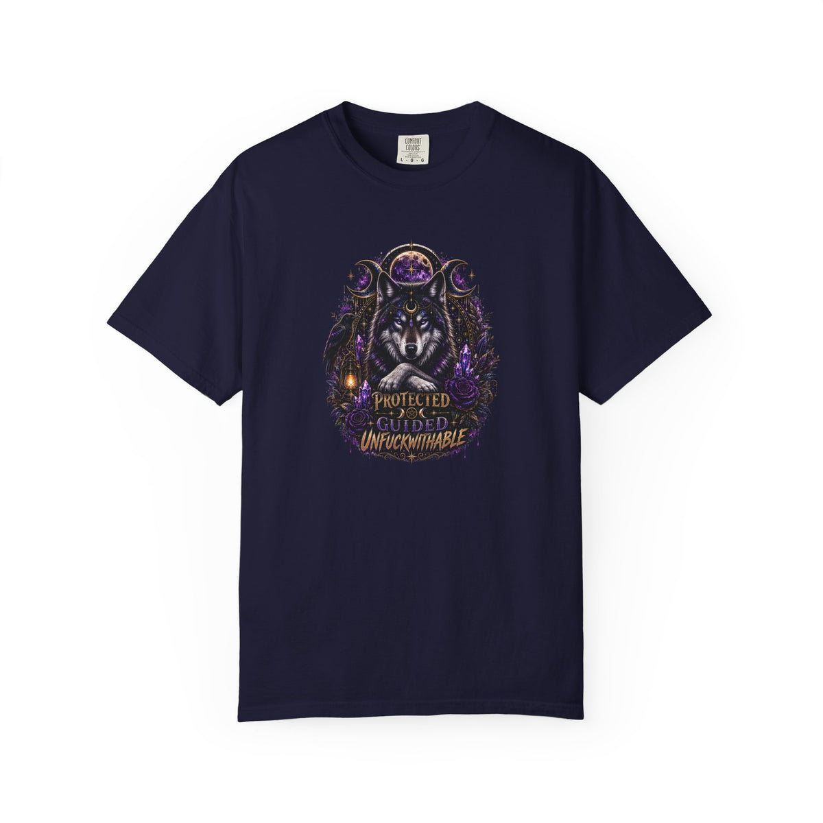 Protector Wolf T-Shirt — "Protected, Guided, Unfuckwithable" Spiritual Graphic Tee