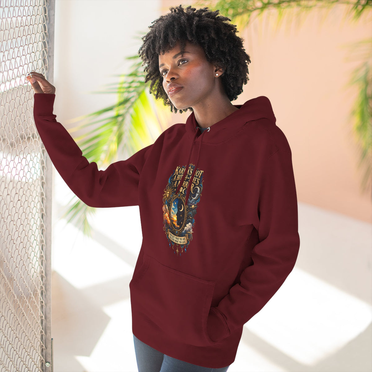 "Karma's not a Bitch she's a Mirror" Hoodie — Spiritual Boho Graphic Pullover