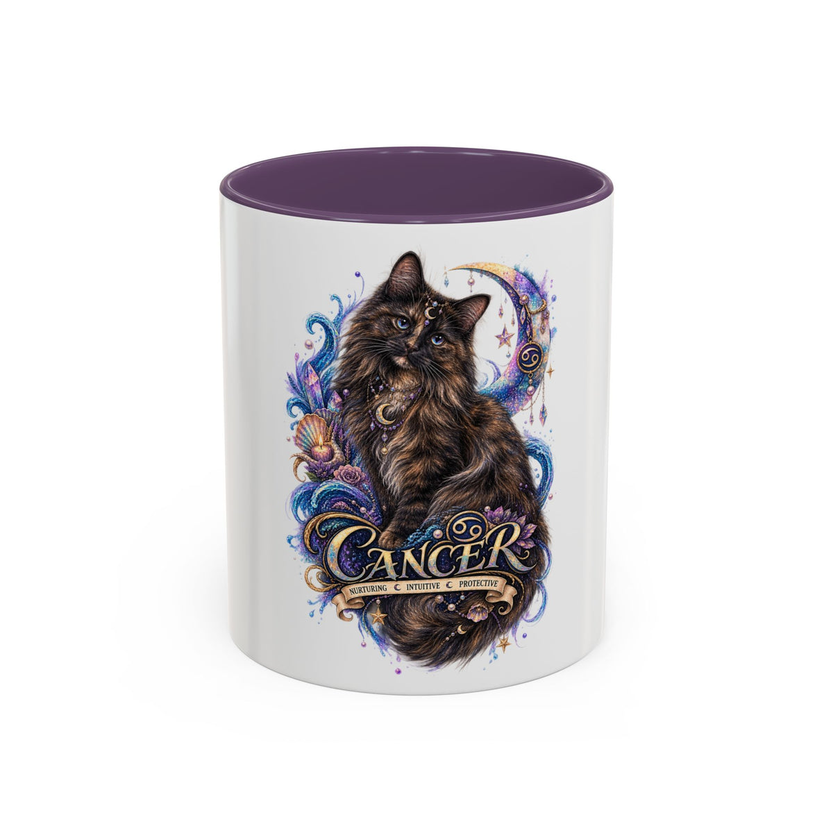 Cancer Zodiac Tortoiseshell Cat Accent Coffee Mug – Astrological Cat Lover Gift (11/15oz)